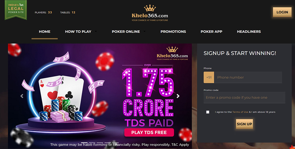 Khelo365 poker site in India